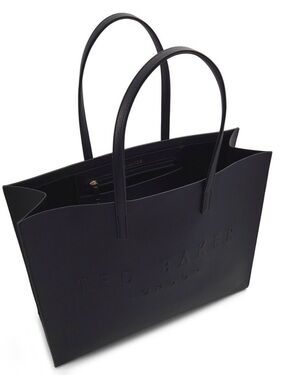 Ted Baker The Icon Black Tote Bag Embossed Logo Structured Designer Purse